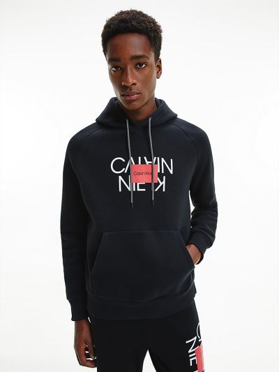 Calvin Klein Ruhák HU919103 | Calvin Klein Organic Cotton Logo Férfi Kapucnis Pulóver Fekete